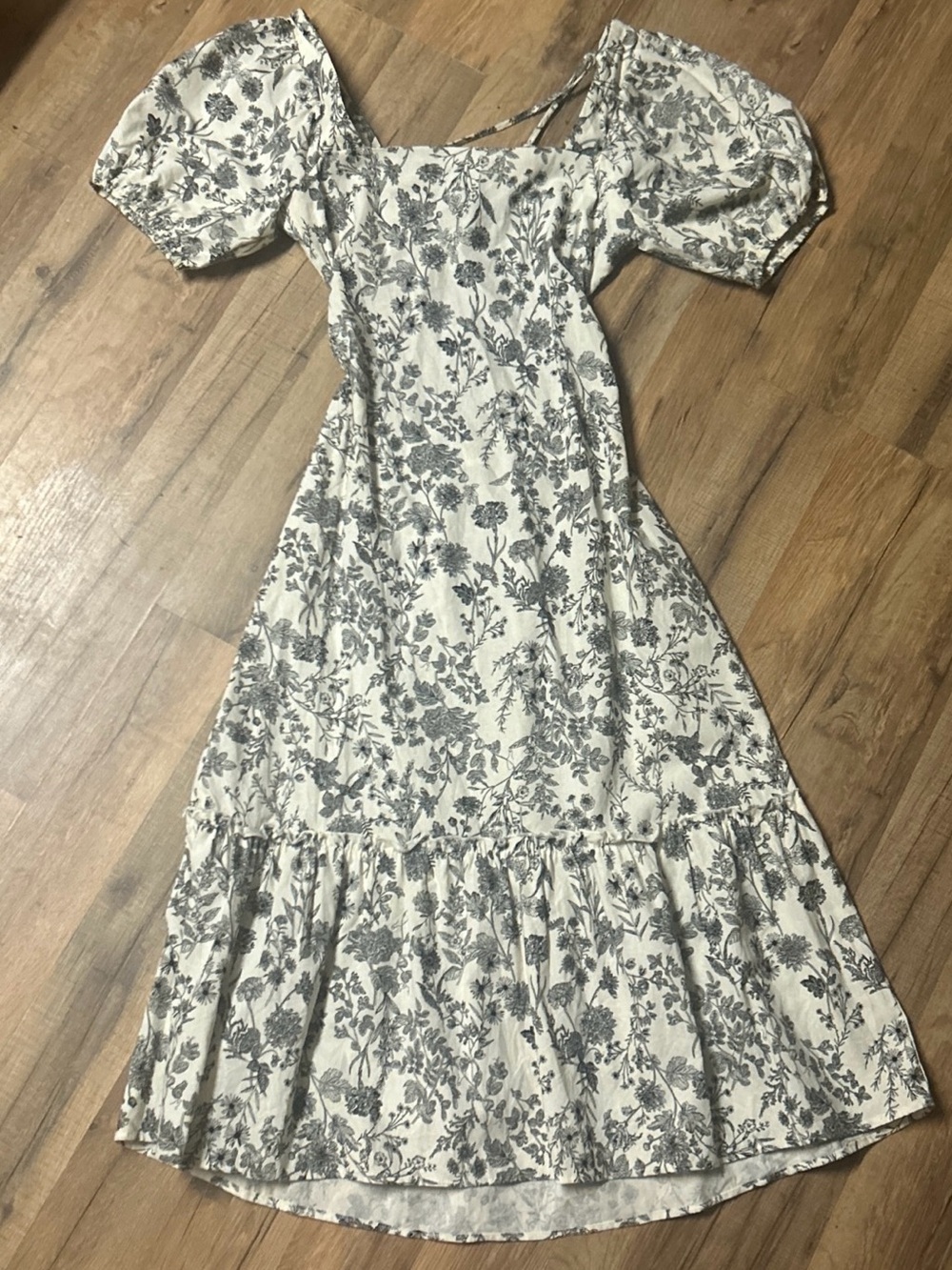 Just Found Dress Womens M White Black Toile Square Neck Cottage Country Backless
